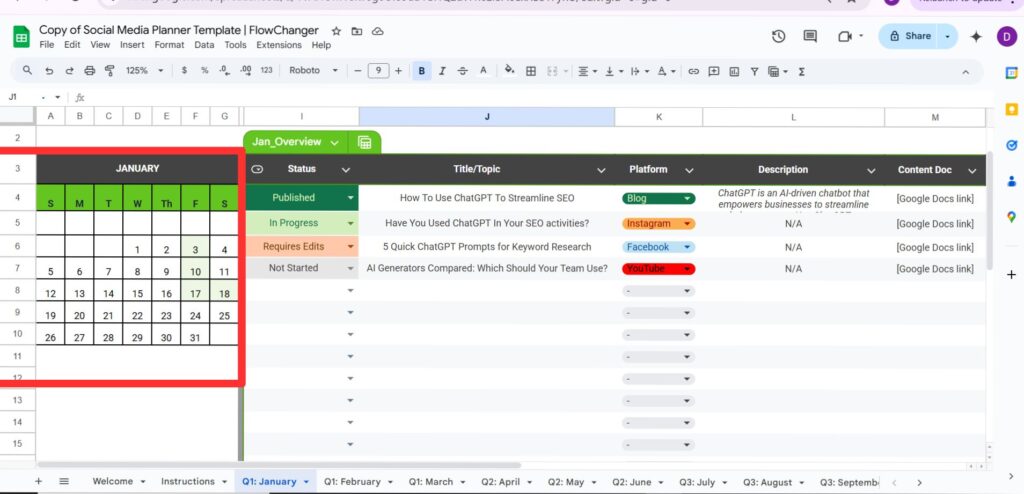 social media content planner